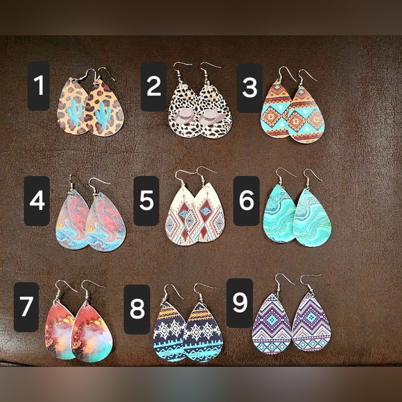 homemade Accessories - Turquoise Marbled Teardrop Leatherette Earrings - Classic Women’s Hair Accessory